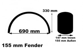 155 mm x 690 mm Stahl Fender D Profil